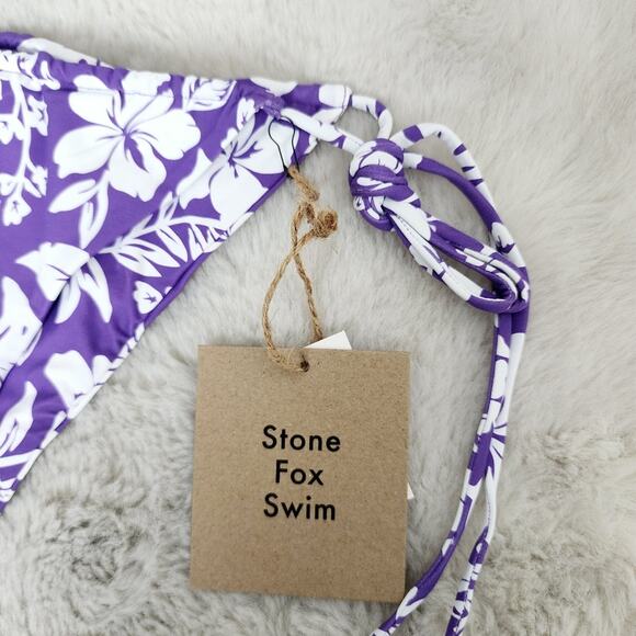 NEW Stone Fox Swim River String Bikini Bottom in Kauai Purple Floral Print - Picture 2 of 8